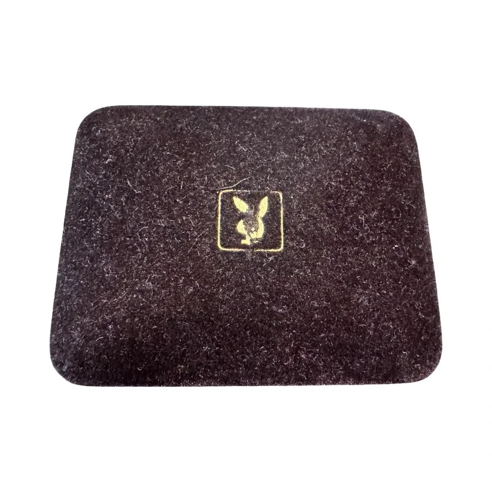 Vintage 80s Playboy Bunny Cufflinks Black Enamel Silver Tone Square Original Box